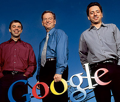 Учредители Google (слева - направо): Eric Schmidt, Larry Page, Sergey Brin's